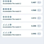 1xBet Android app screenshot: Accumulator of the Day with ready-made pre-match odds