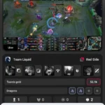 1xBet Android app screenshot: League of Legends eSports live stream with 1X2 odds