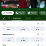 1xBet Android app screenshot: live video stream of a La Liga match with betting markets below