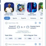 1xBet iOS app screenshot: home screen with live events, sports tabs and promo stories