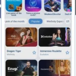 1xBet iOS app screenshot: live casino lobby with Evolution, Ezugi and Pragmatic Play tables