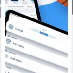 1xBet iOS app screenshot: sports list with football, ice hockey, badminton and esports